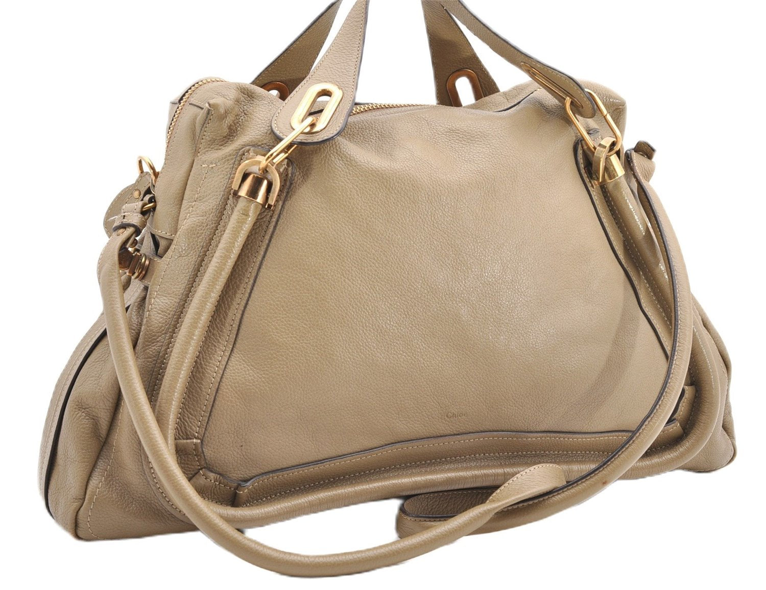 Authentic Chloe Paraty Large Vintage 2Way Shoulder Tote Bag Leather Beige 4718F