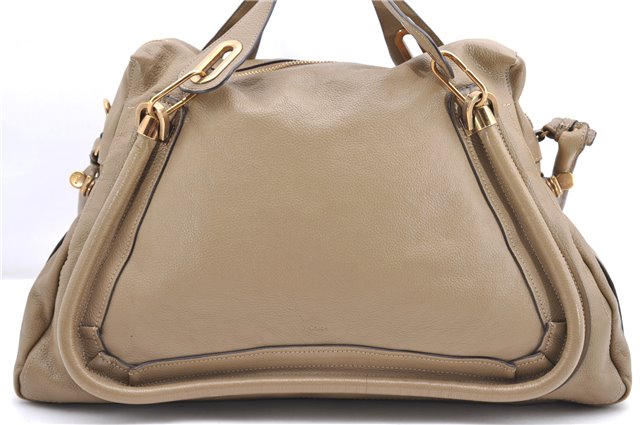 Authentic Chloe Paraty Large Vintage 2Way Shoulder Tote Bag Leather Beige 4718F