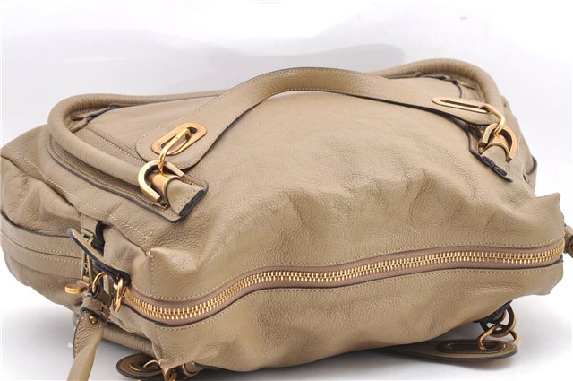Authentic Chloe Paraty Large Vintage 2Way Shoulder Tote Bag Leather Beige 4718F