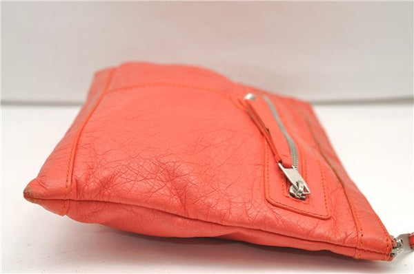 Authentic BALENCIAGA Classic Clip M Clutch Bag Purse Leather 273022 Orange 4724E
