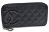 Authentic CHANEL Calf Skin Cambon Line CC Logo Long Wallet Purse Black 4725A