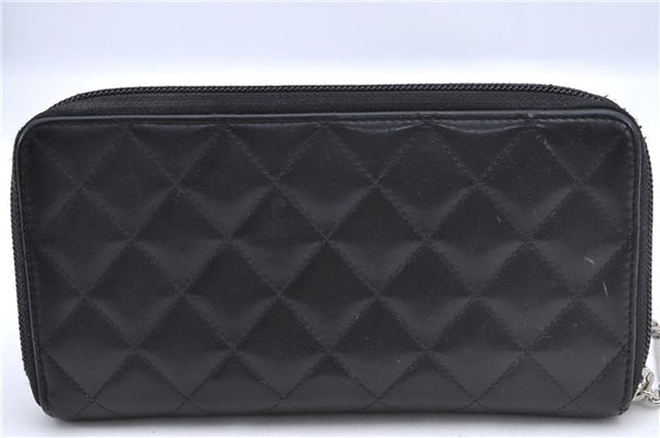 Authentic CHANEL Calf Skin Cambon Line CC Logo Long Wallet Purse Black 4725A