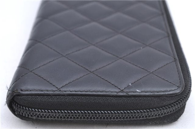 Authentic CHANEL Calf Skin Cambon Line CC Logo Long Wallet Purse Black 4725A