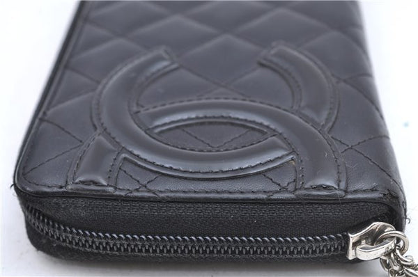 Authentic CHANEL Calf Skin Cambon Line CC Logo Long Wallet Purse Black 4725A