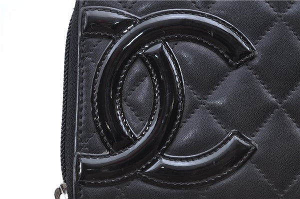 Authentic CHANEL Calf Skin Cambon Line CC Logo Long Wallet Purse Black 4725A