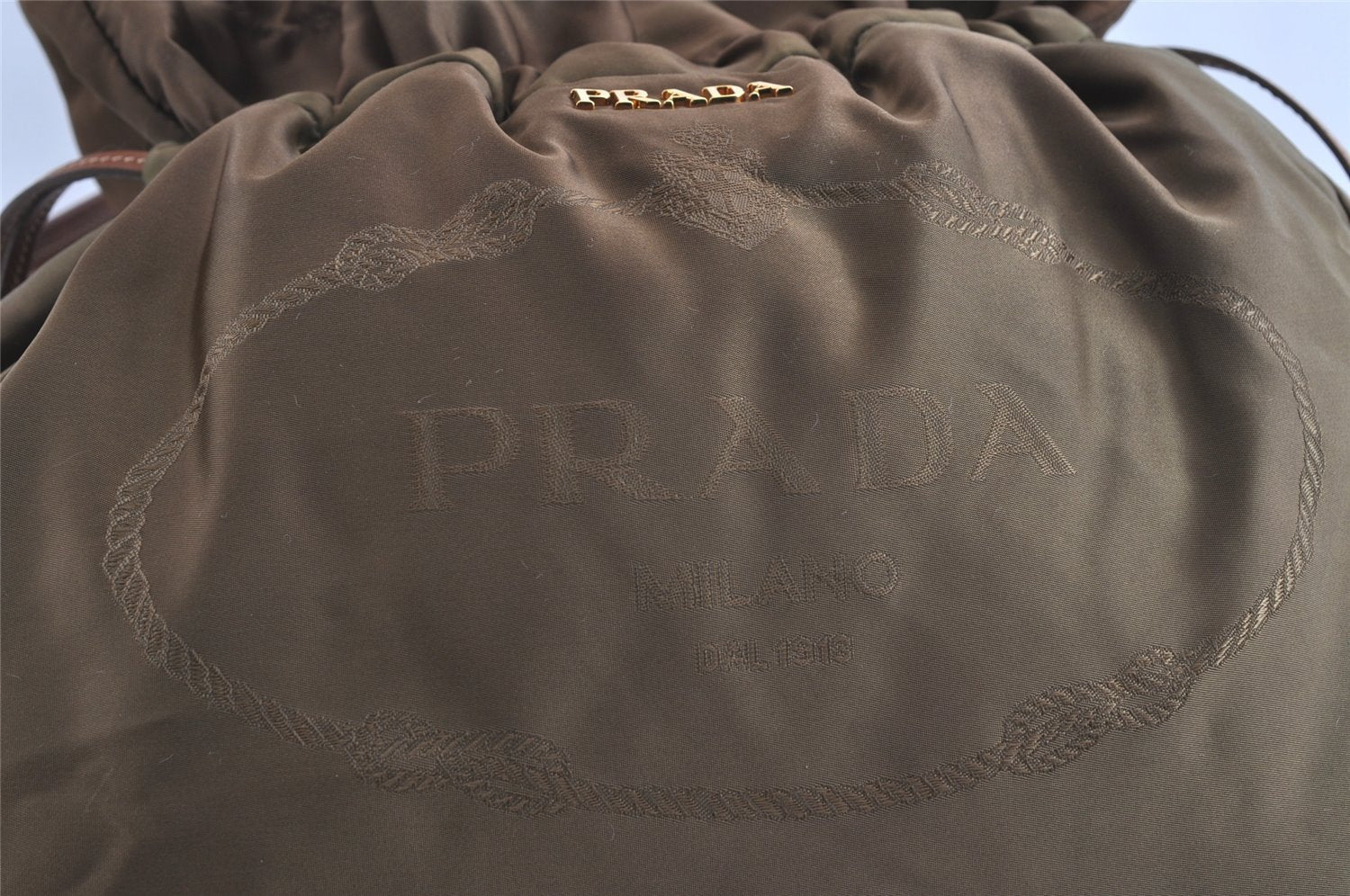 Authentic PRADA Nylon Tessuto Leather Shoulder Drawstring Bag Khaki Green 4728I