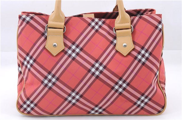 Authentic BURBERRY BLUE LABEL Check Hand Bag Nylon Leather Pink 4729E