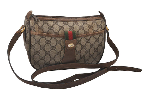 Authentic GUCCI Web Sherry Line Shoulder Bag GG PVC Leather Brown Junk 4731I