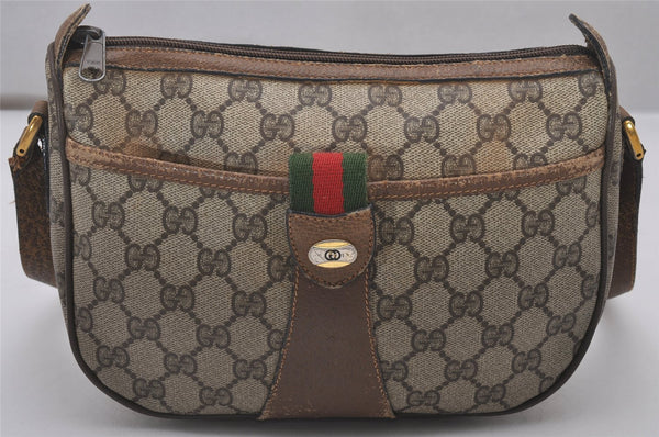 Authentic GUCCI Web Sherry Line Shoulder Bag GG PVC Leather Brown Junk 4731I