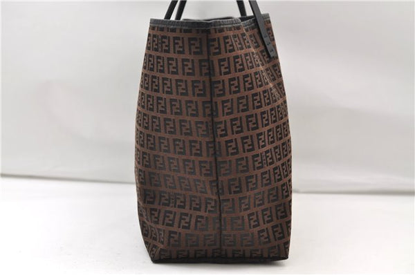 Authentic FENDI Zucchino Shoulder Tote Bag Canvas Leather Brown 4732E