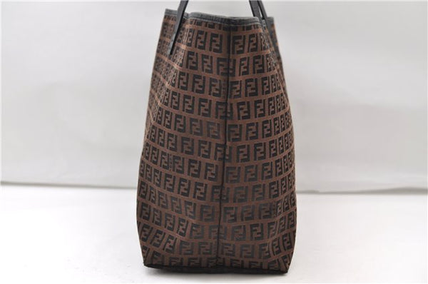 Authentic FENDI Zucchino Shoulder Tote Bag Canvas Leather Brown 4732E