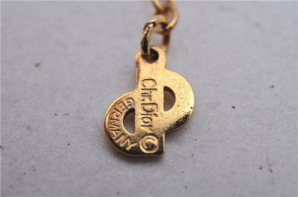 Authentic Christian Dior Heart Rhinestone Chain Pendant Necklace Gold CD 4733E