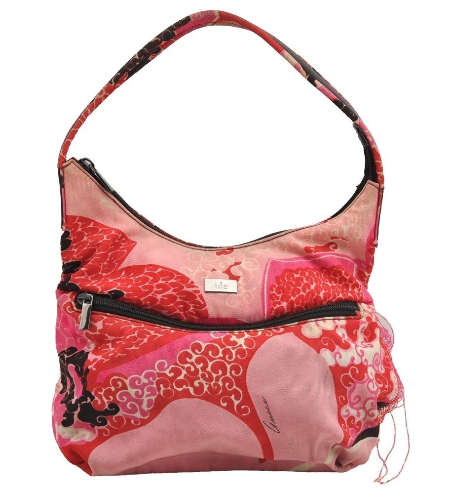 Authentic GUCCI Shoulder Hand Bag Purse Nylon Leather Pink 4734I