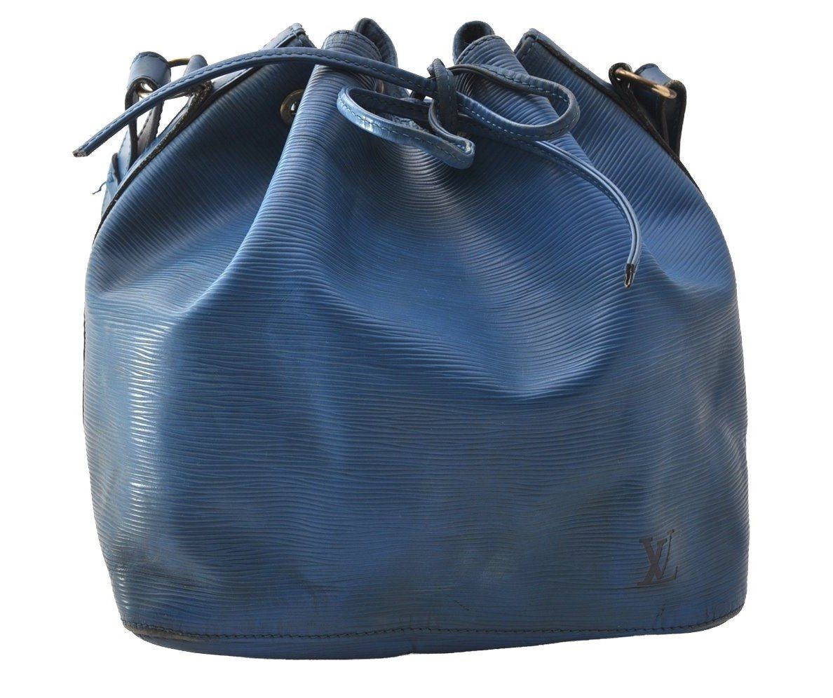 Authentic Louis Vuitton Epi Petit Noe Shoulder Drawstring Bag M44105 Blue 4736I
