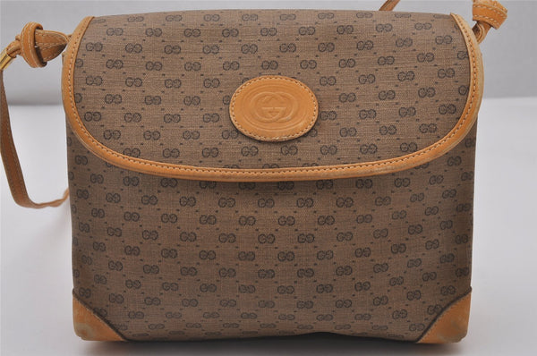 Authentic GUCCI Micro GG PVC Leather Shoulder Cross Body Bag Purse Brown 4738I