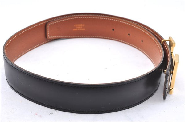 Authentic HERMES Constance Leather Belt Size 65cm 25.6" Black Brown Box 4739E