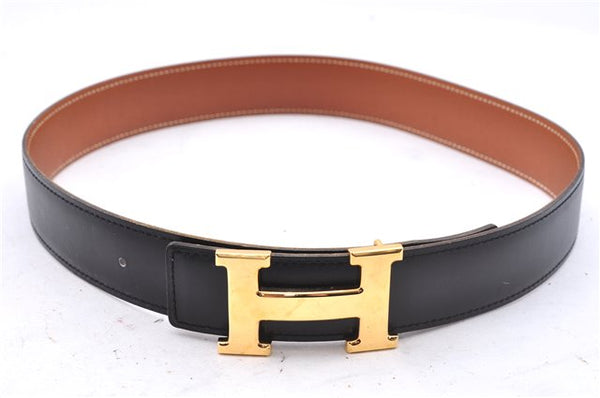 Authentic HERMES Constance Leather Belt Size 65cm 25.6" Black Brown Box 4739E