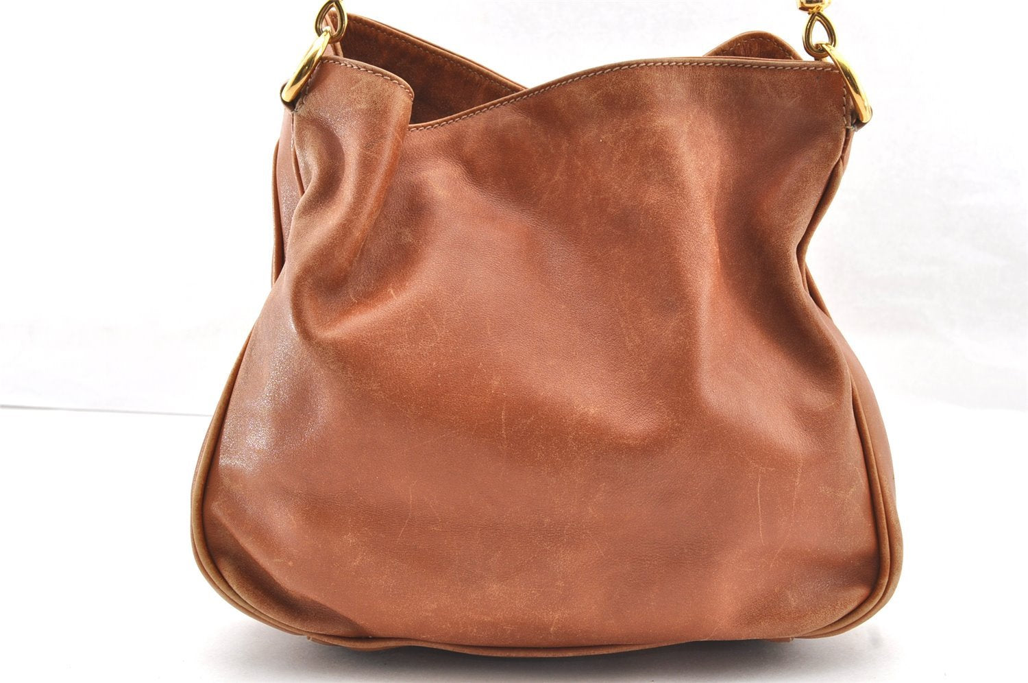 Authentic GUCCI Bamboo 2Way Shoulder Crossbody Hand Bag Leather Brown Junk 4740I