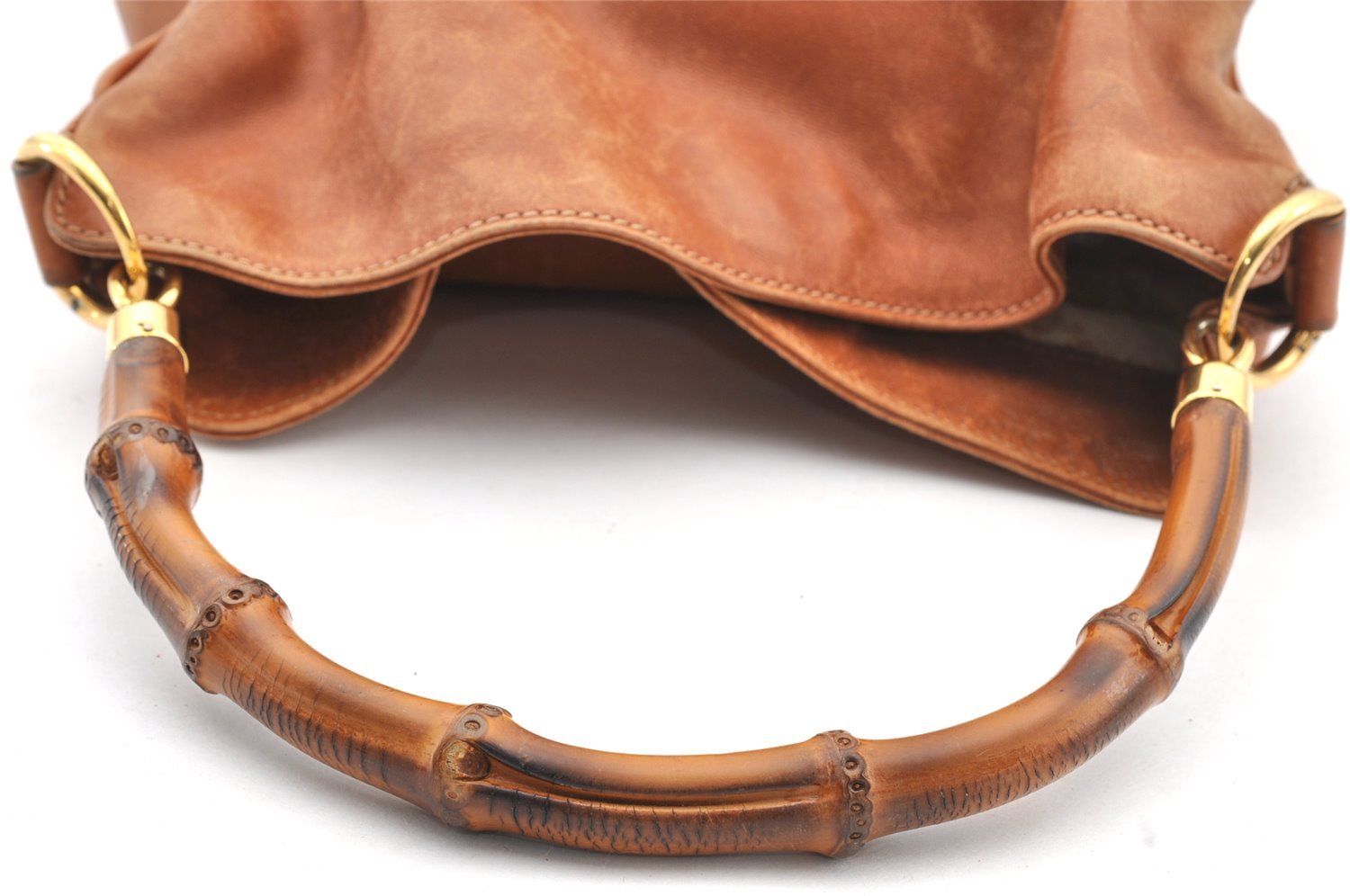 Authentic GUCCI Bamboo 2Way Shoulder Crossbody Hand Bag Leather Brown Junk 4740I