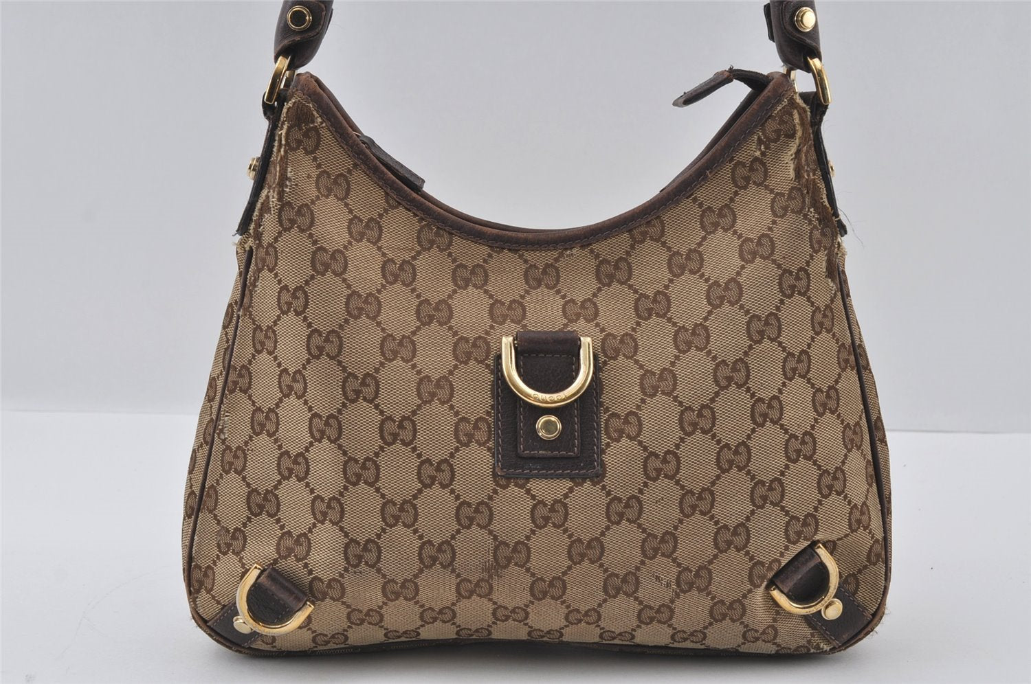 Authentic GUCCI Abbey Shoulder Hand Bag GG Canvas Leather 130738 Brown 4741I