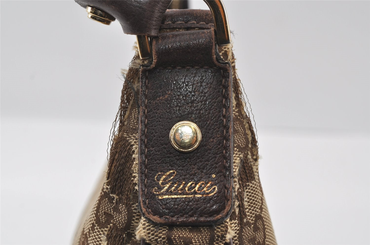 Authentic GUCCI Abbey Shoulder Hand Bag GG Canvas Leather 130738 Brown 4741I