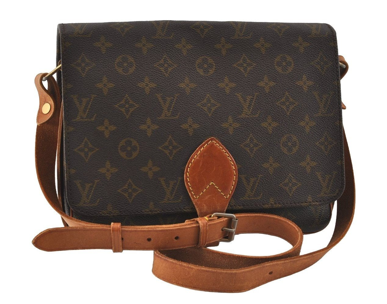 Authentic Louis Vuitton Monogram Cartouchiere GM Shoulder Bag Old Model 4745I