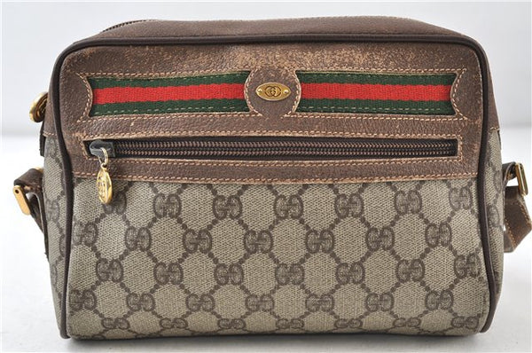 Authentic GUCCI Web Sherry Line Shoulder Cross Bag GG PVC Leather Brown 4748D