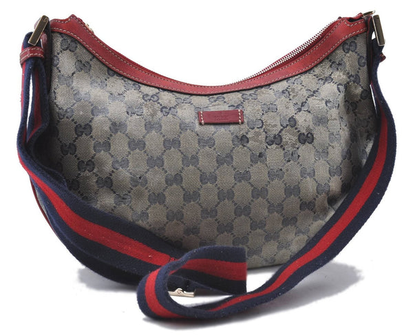 Auth GUCCI GG Crystal Sherry Line Shoulder Cross Bag PVC Leather Blue Red 4749D