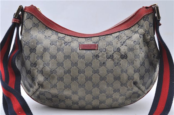 Auth GUCCI GG Crystal Sherry Line Shoulder Cross Bag PVC Leather Blue Red 4749D