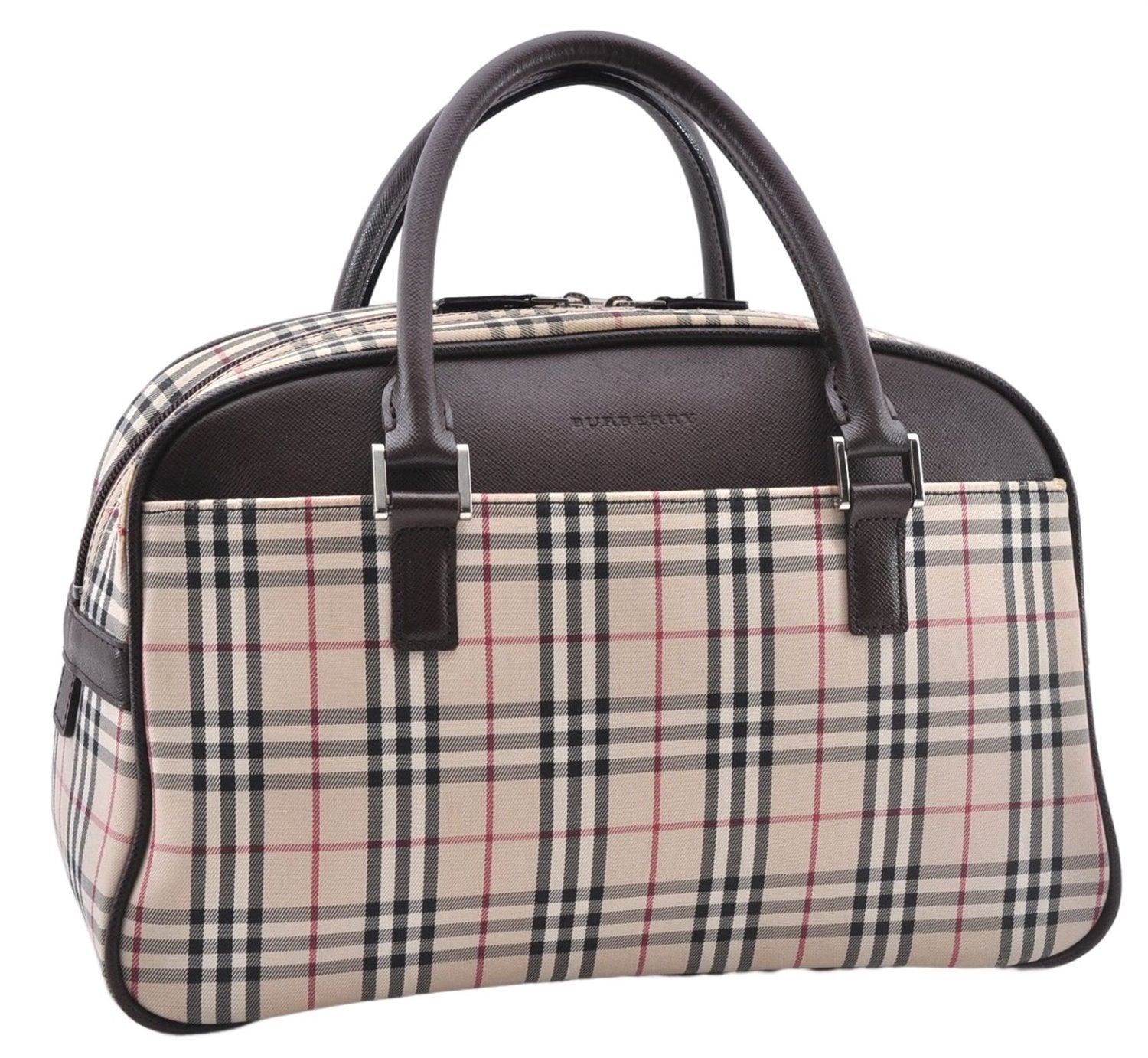 Authentic BURBERRY Nova Hand Bag Purse Canvas Leather Beige Brown 4753E