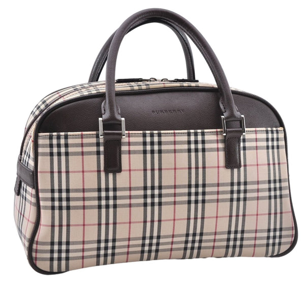 Authentic BURBERRY Nova Hand Bag Purse Canvas Leather Beige Brown 4753E