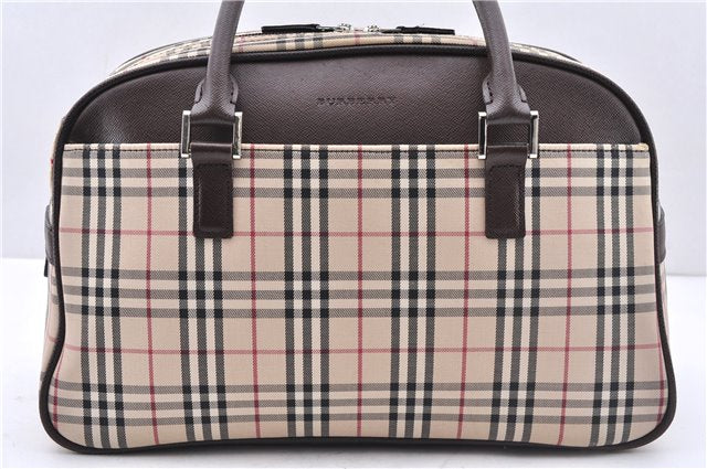 Authentic BURBERRY Nova Hand Bag Purse Canvas Leather Beige Brown 4753E