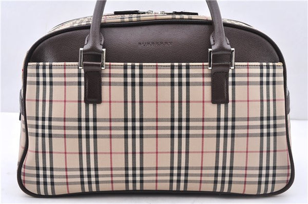 Authentic BURBERRY Nova Hand Bag Purse Canvas Leather Beige Brown 4753E
