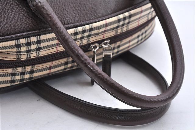 Authentic BURBERRY Nova Hand Bag Purse Canvas Leather Beige Brown 4753E