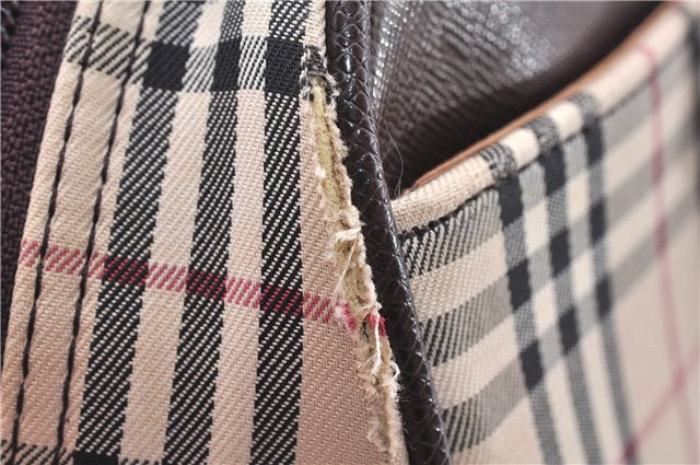 Authentic BURBERRY Nova Hand Bag Purse Canvas Leather Beige Brown 4753E