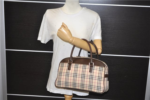 Authentic BURBERRY Nova Hand Bag Purse Canvas Leather Beige Brown 4753E