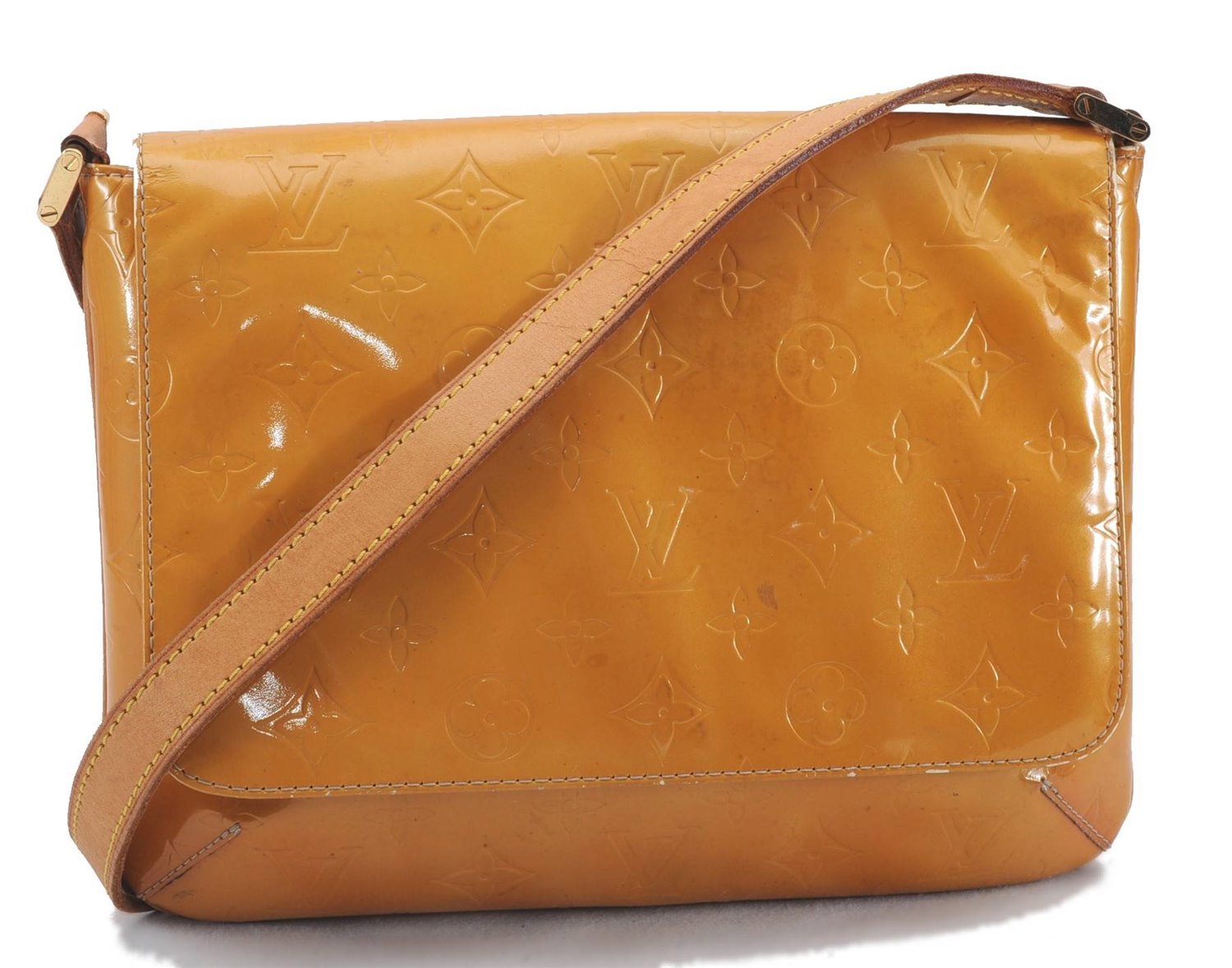 Auth Louis Vuitton Vernis Thompson Street Shoulder Bag Yellow M91071 LV 4754D