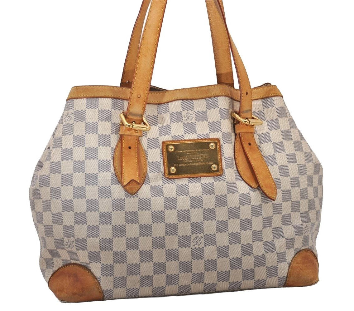 Authentic Louis Vuitton Damier Azur Hampstead MM N51206 Shoulder Tote Bag 4756I