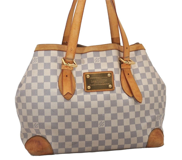 Authentic Louis Vuitton Damier Azur Hampstead MM N51206 Shoulder Tote Bag 4756I