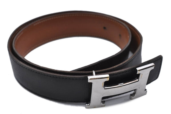 Authentic HERMES Constance Ladies Leather Belt Size 70cm 27.6" Black Brown 4758C