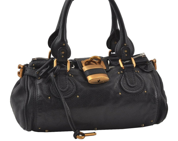 Authentic Chloe Paddington Vintage Leather Shoulder Hand Bag Black 4761I