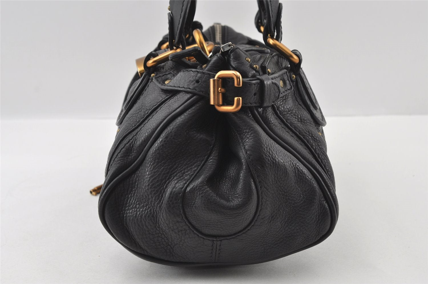 Authentic Chloe Paddington Vintage Leather Shoulder Hand Bag Black 4761I