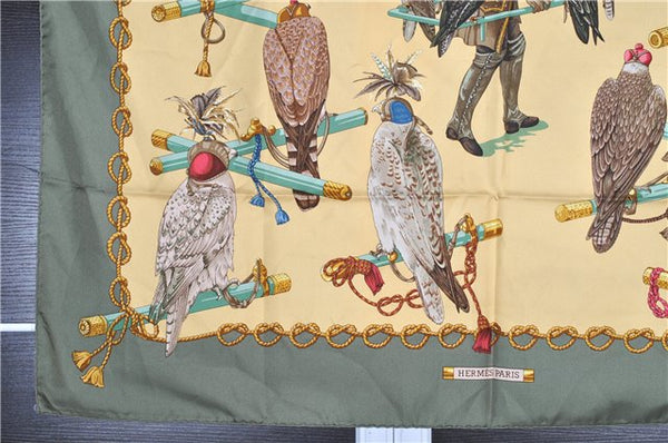 Authentic HERMES Carre 90 Scarf "LES OISEAUX DU ROY" Silk Green Box 4762F