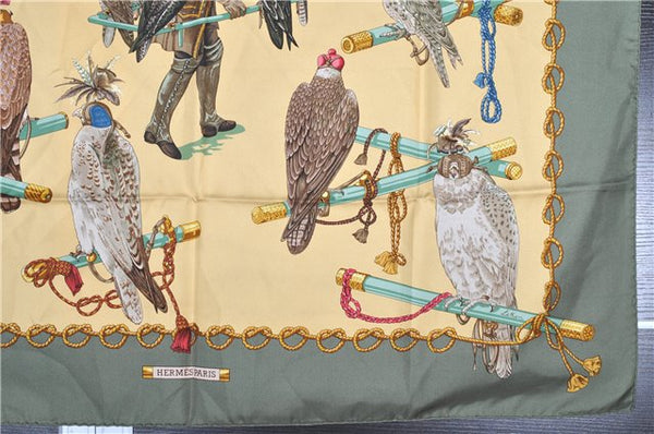 Authentic HERMES Carre 90 Scarf "LES OISEAUX DU ROY" Silk Green Box 4762F