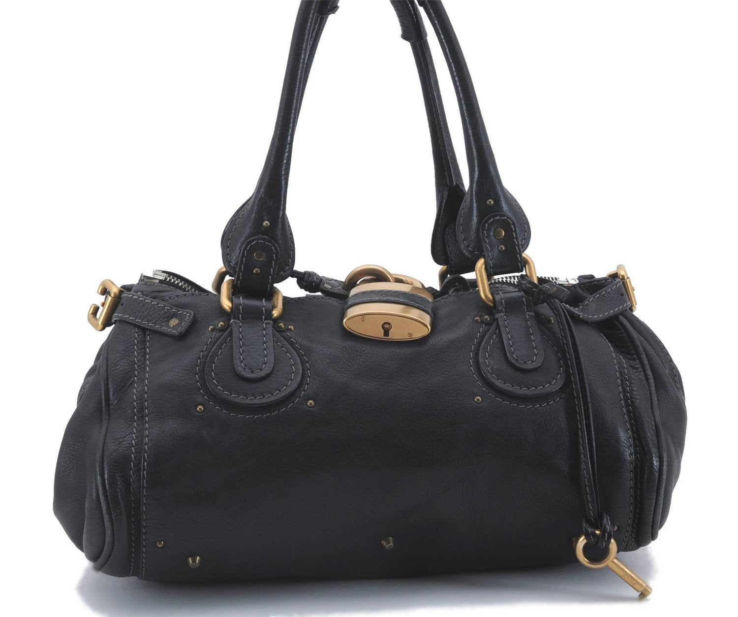 Authentic Chloe Paddington Leather Shoulder Hand Bag Black 4763D