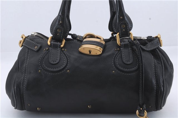 Authentic Chloe Paddington Leather Shoulder Hand Bag Black 4763D