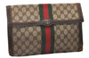 Authentic GUCCI Web Sherry Line Clutch Hand Bag GG PVC Leather Brown Junk 4765I