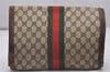 Authentic GUCCI Web Sherry Line Clutch Hand Bag GG PVC Leather Brown Junk 4765I