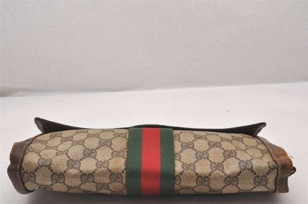 Authentic GUCCI Web Sherry Line Clutch Hand Bag GG PVC Leather Brown Junk 4765I