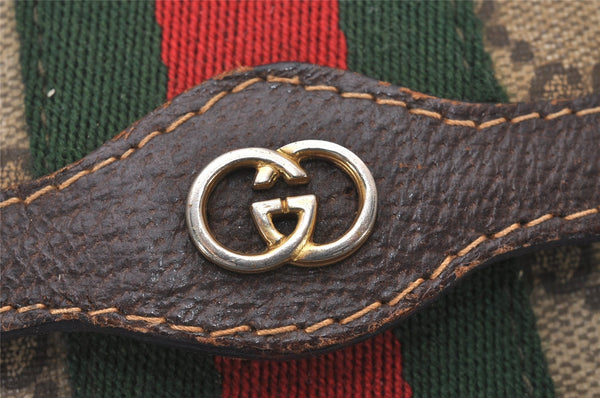 Authentic GUCCI Web Sherry Line Clutch Hand Bag GG PVC Leather Brown Junk 4765I